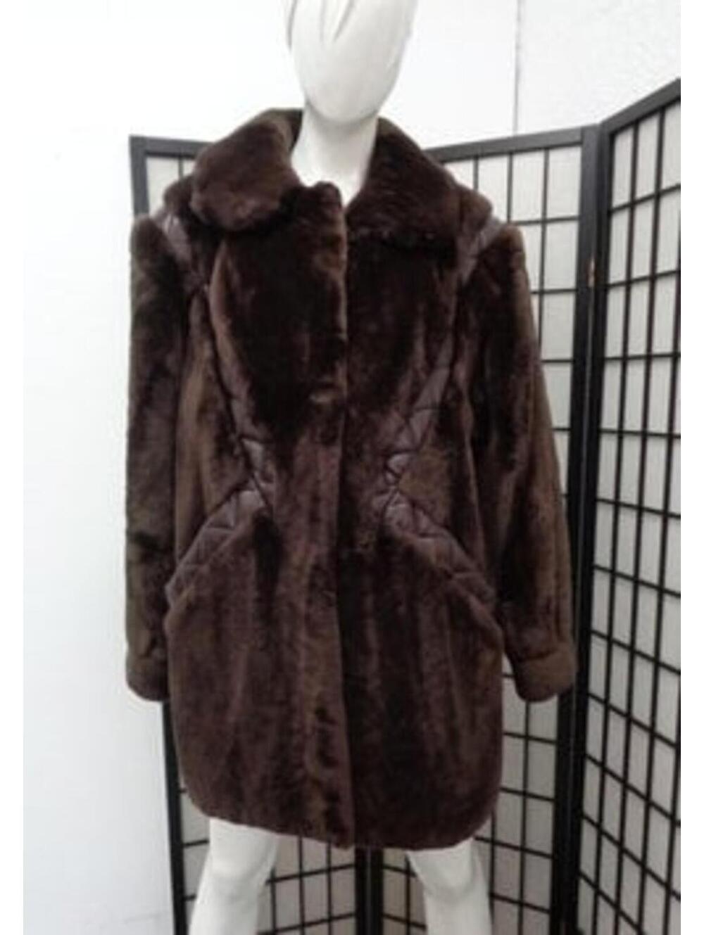 Mint Brown Sheared Beaver Fur Leather Coat Jacket Women Woman Sz 4-6 Discolored